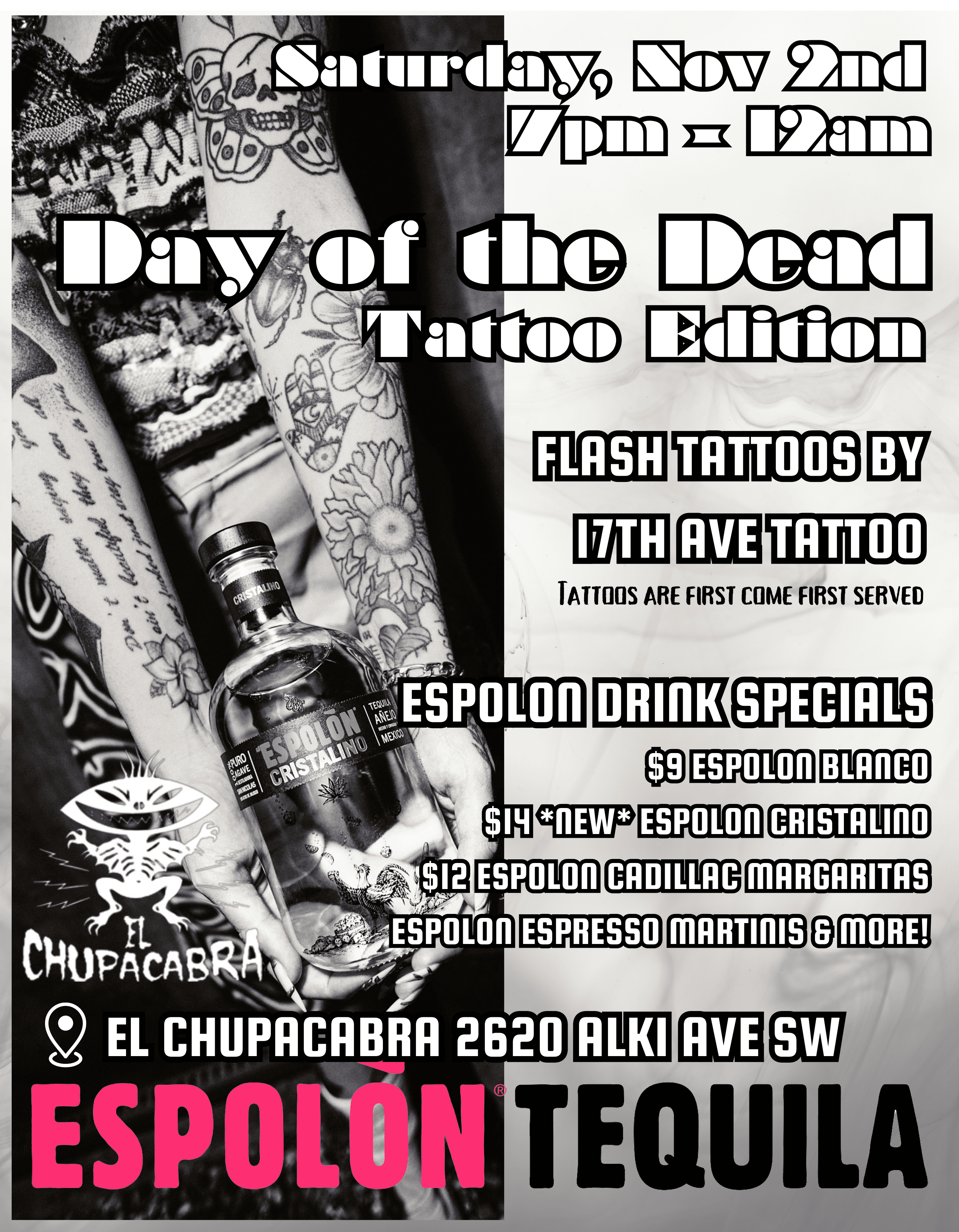 Celebrate Day of the Dead at El Chupacabra: Tattoo Edition Party | El Chupacabra Alki | El Chupacabra Seattle